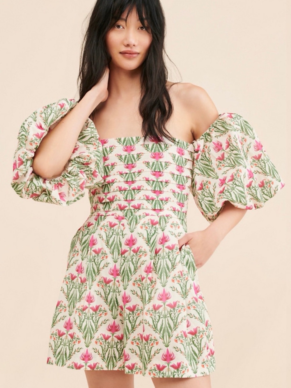 Especia off the shoulder floral printed romper Medium